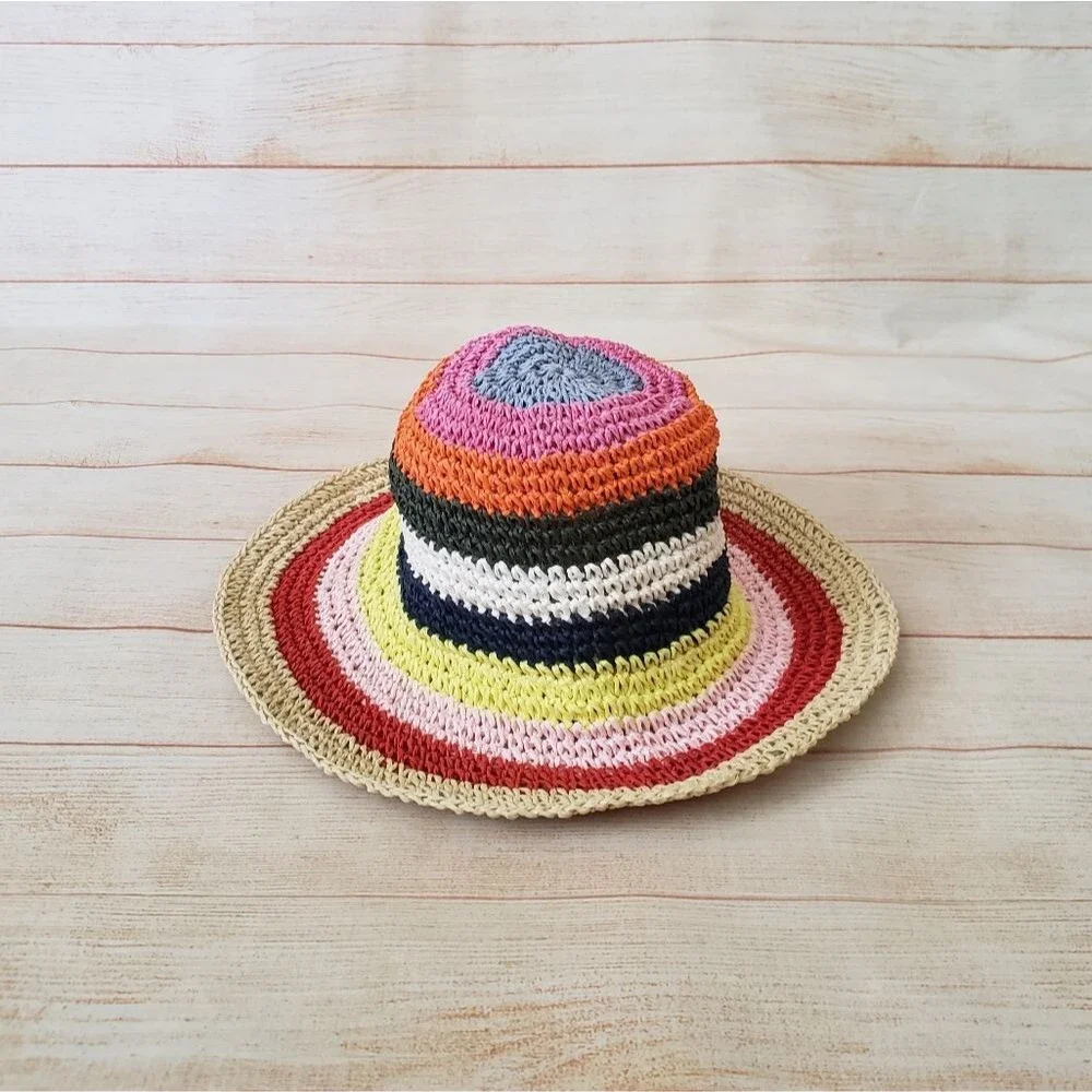 Hat Attack Remi Straw Striped Bucket Hat Pink Stripe One Size